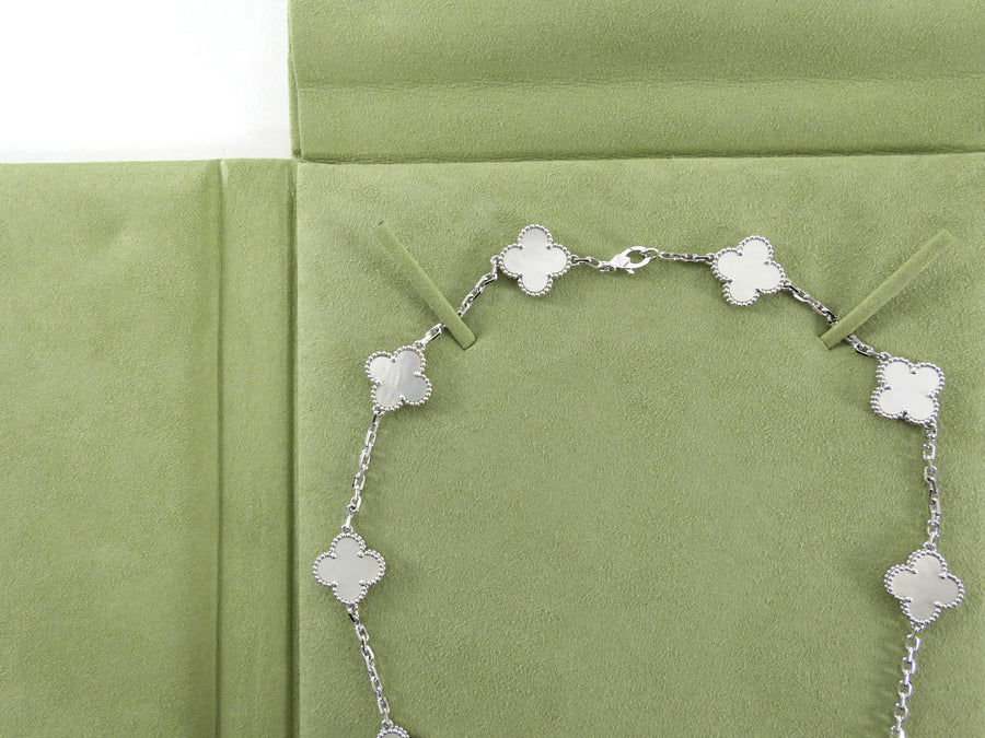 Van Cleef & Arpels Vintage Alhambra 10 Motif 18K White Gold Mother of Pearl Necklace