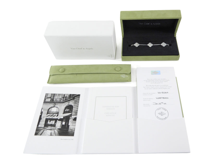 Van Cleef & Arpels Vintage Alhambra 5 Motif 18K White Gold Mother of Pearl Bracelet