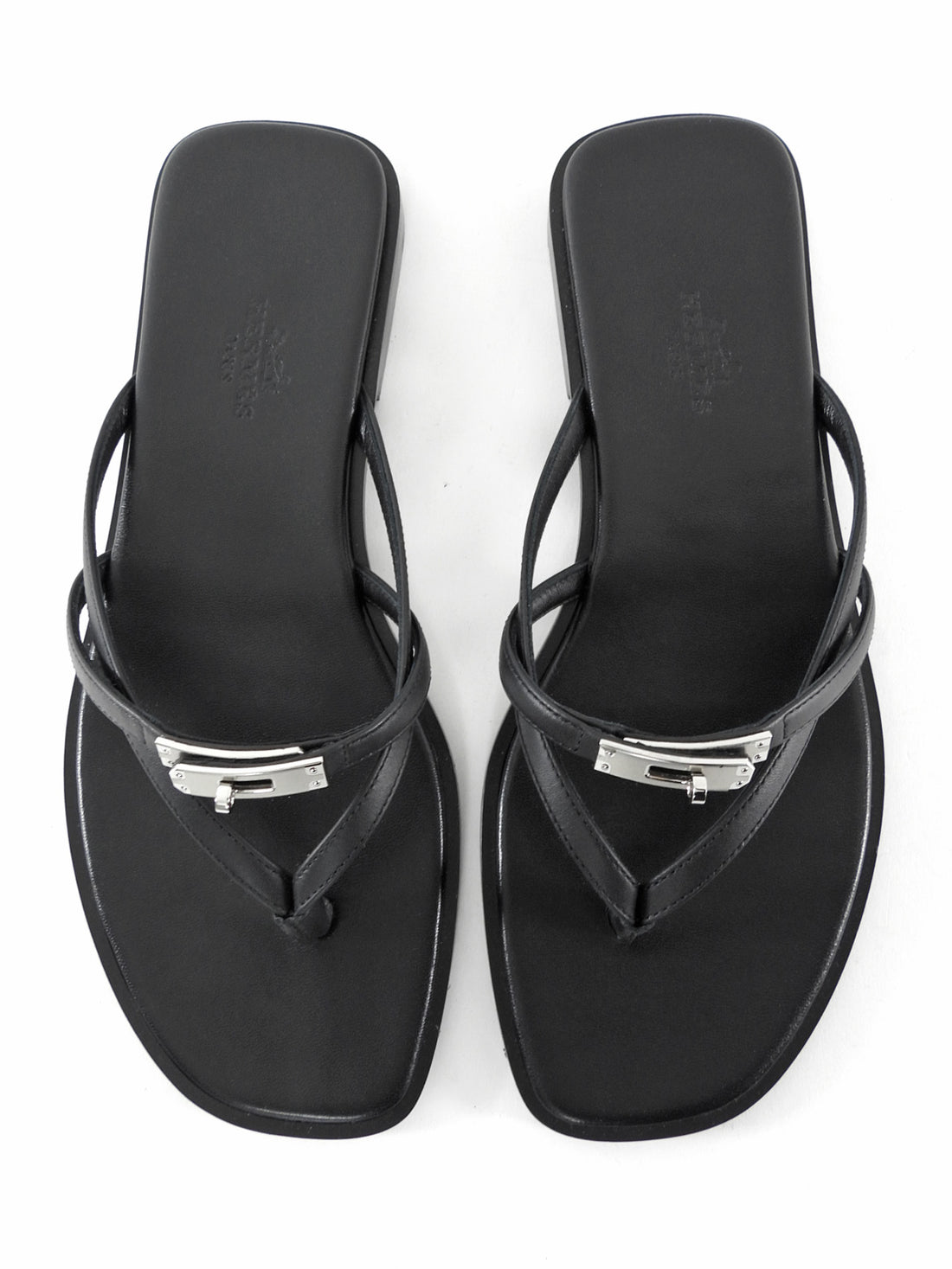 Hermes Black Calfskin Miss Mini Kelly Lock Flat Strappy Sandal - 37