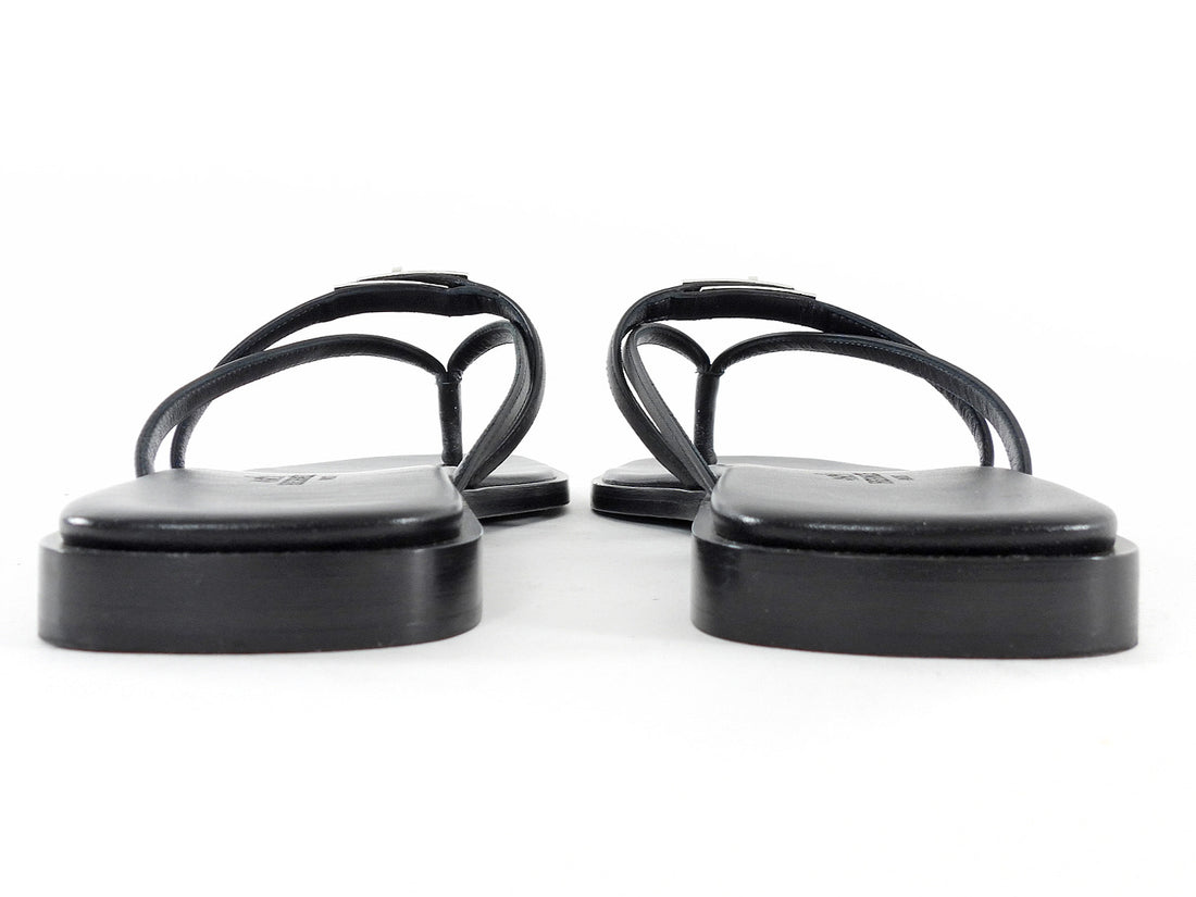 Hermes Black Calfskin Miss Mini Kelly Lock Flat Strappy Sandal - 37