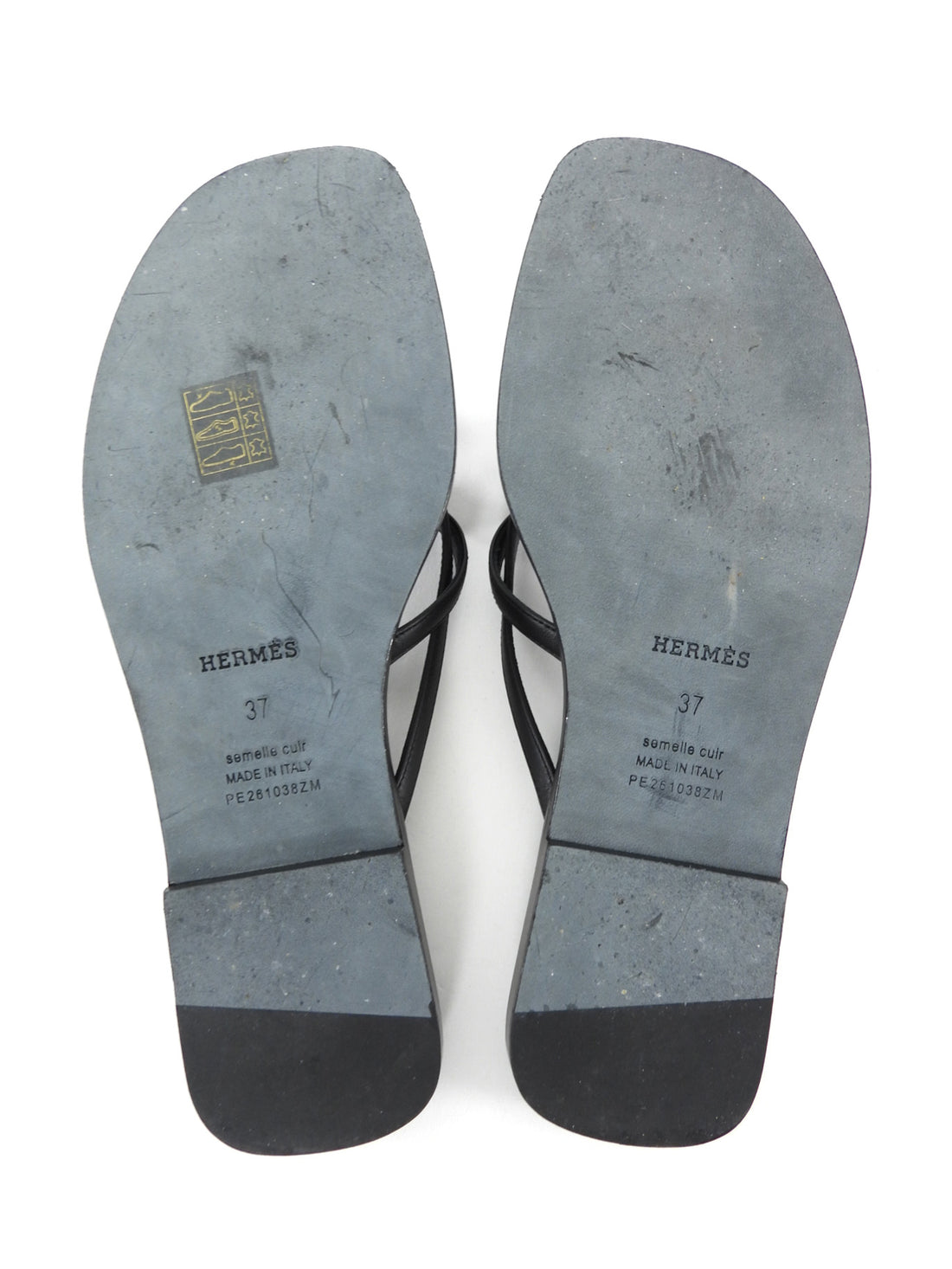 Hermes Black Calfskin Miss Mini Kelly Lock Flat Strappy Sandal - 37