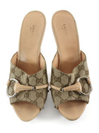 Gucci Beige Monogram Canvas Large Horsebit Clog Platform Heels - 40