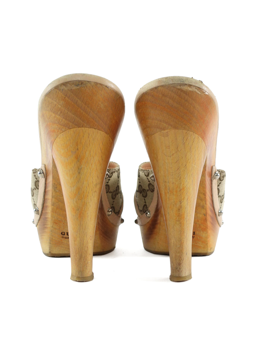 Gucci Beige Monogram Canvas Large Horsebit Clog Platform Heels - 40
