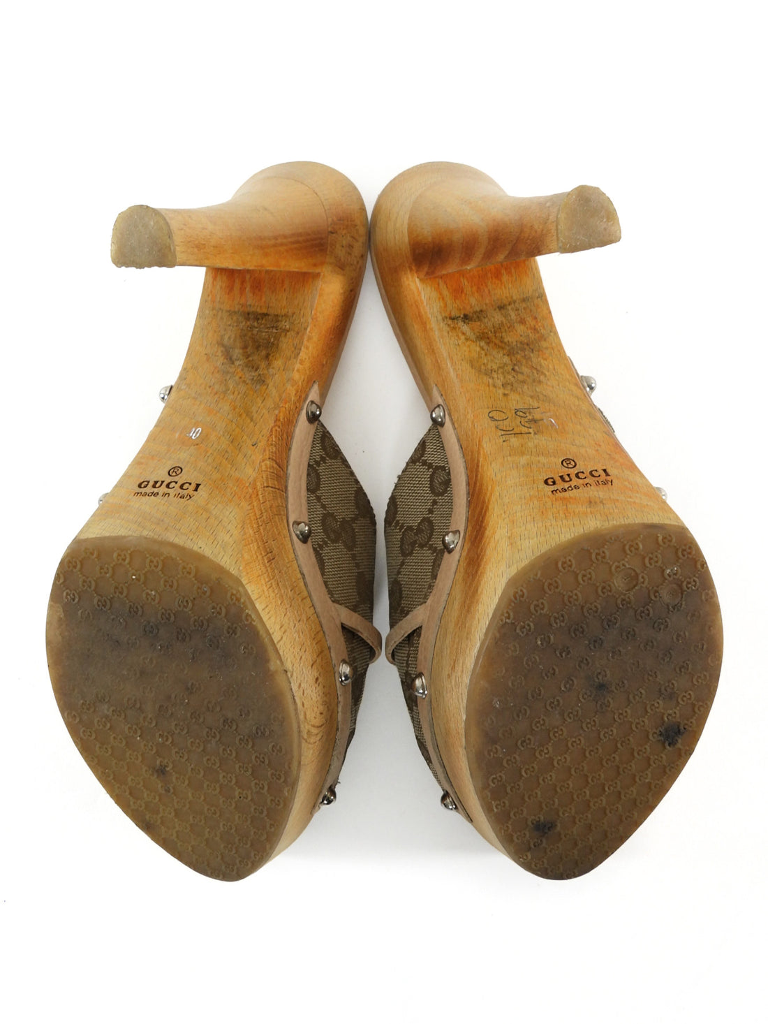 Gucci Beige Monogram Canvas Large Horsebit Clog Platform Heels - 40