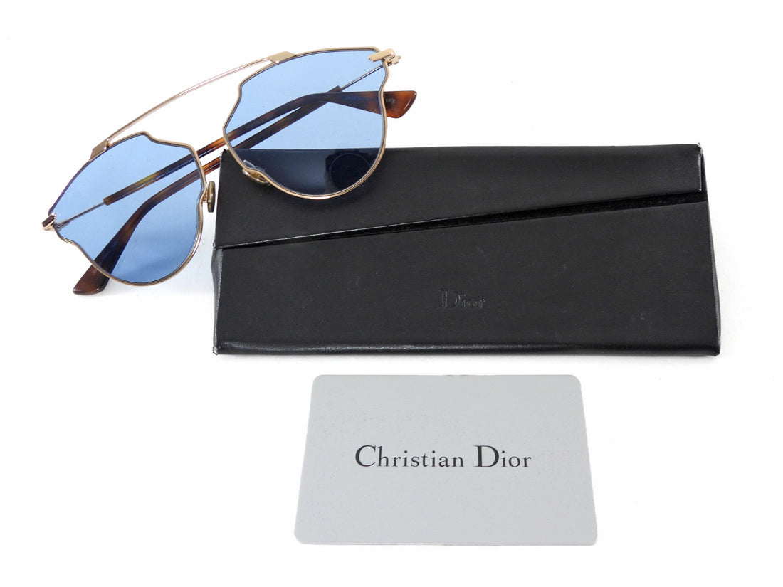 Dior So Real Pop Goldtone Wire Frame Blue Lens Sunglasses