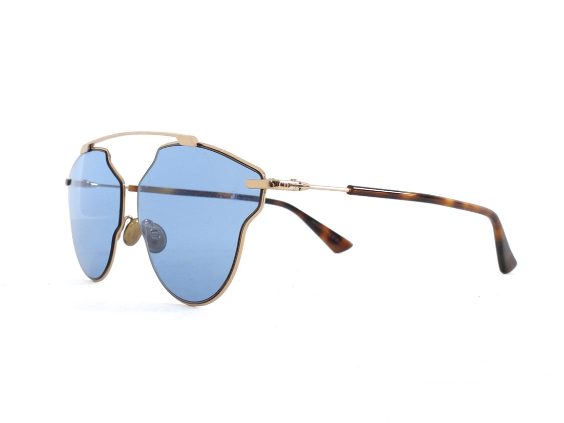 Dior So Real Pop Goldtone Wire Frame Blue Lens Sunglasses
