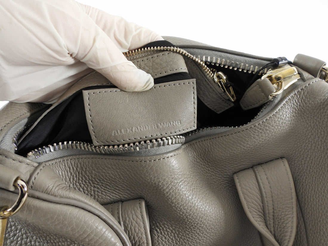 Alexander Wang Oyster Grey Grained Leather Gold Stud Rocco Satchel Bag