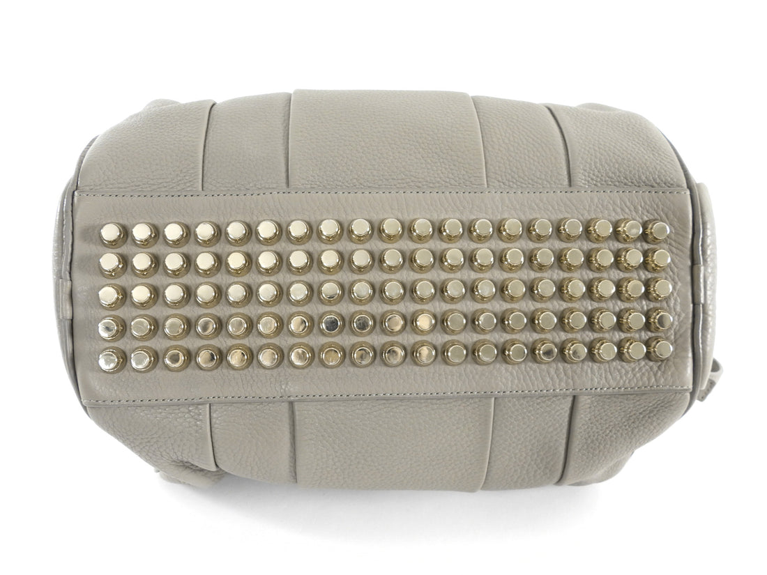 Alexander Wang Oyster Grey Grained Leather Gold Stud Rocco Satchel Bag