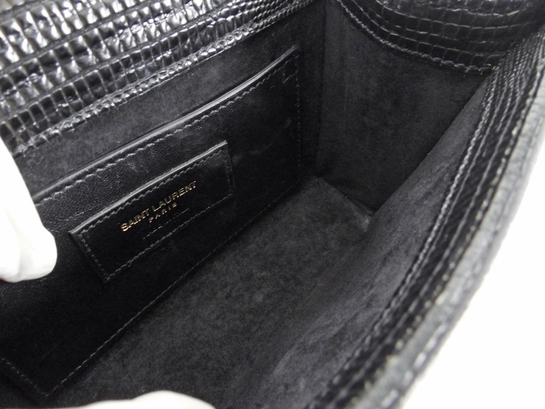 Saint Laurent Black Croc Embossed Mini Kate Tassel Chain Bag Mini