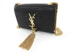 Saint Laurent Black Croc Embossed Mini Kate Tassel Chain Bag Mini