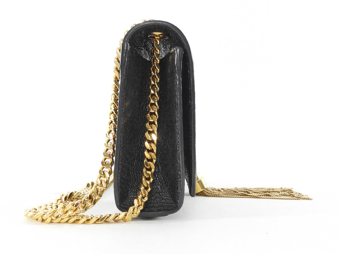 Saint Laurent Black Croc Embossed Mini Kate Tassel Chain Bag Mini
