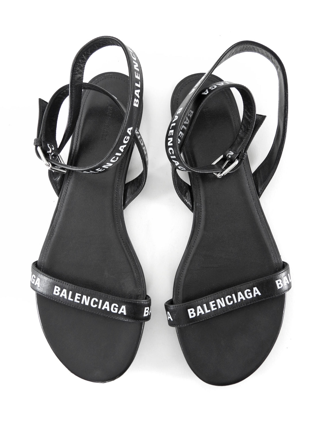 Balenciaga Black and White Logo Flat Ankle Wrap Sandals - 39