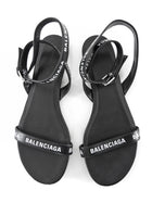 Balenciaga Black and White Logo Flat Ankle Wrap Sandals - 39