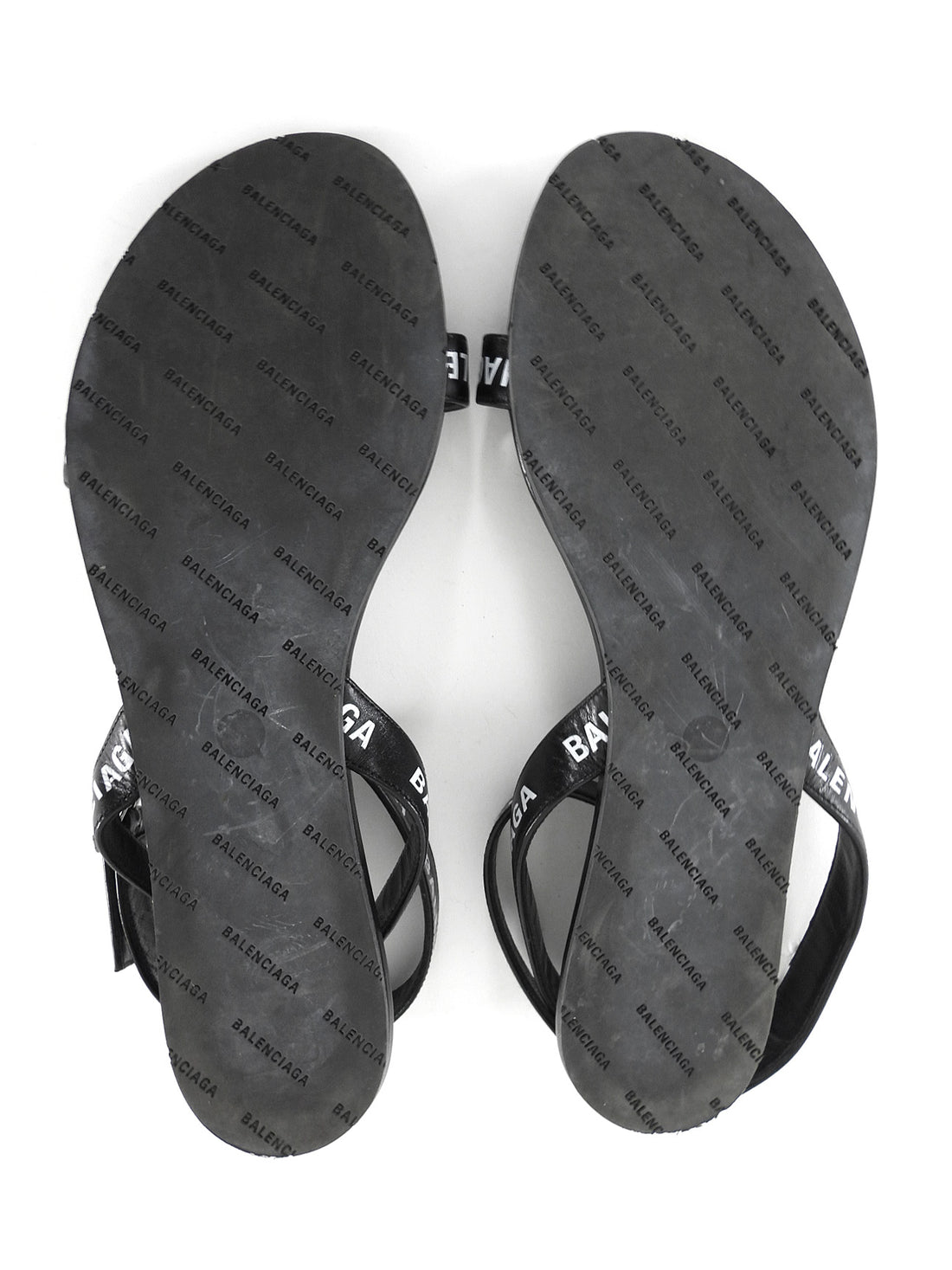 Balenciaga Black and White Logo Flat Ankle Wrap Sandals - 39