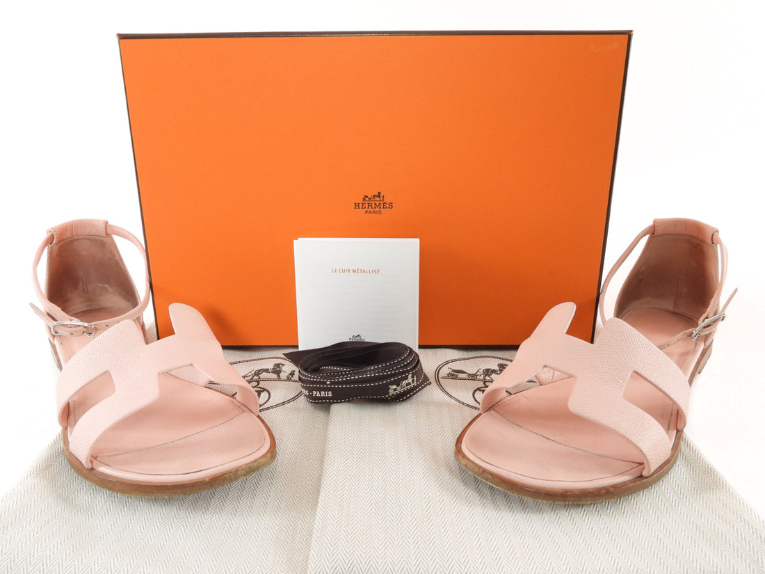 Hermes Rose Pink Epsom Leather Santorini Sandals - 39
