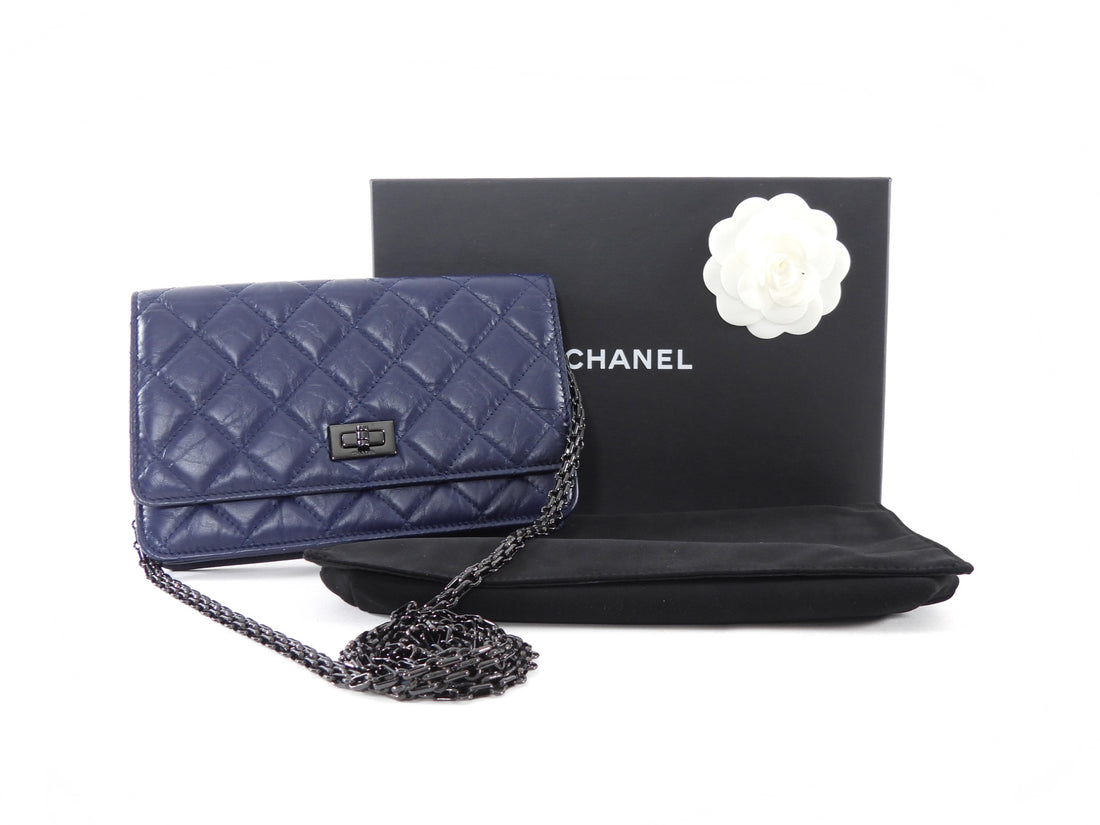 Chanel Navy Blue 2.55 Reissue Aged Calfskin Wallet on Chain Bag
