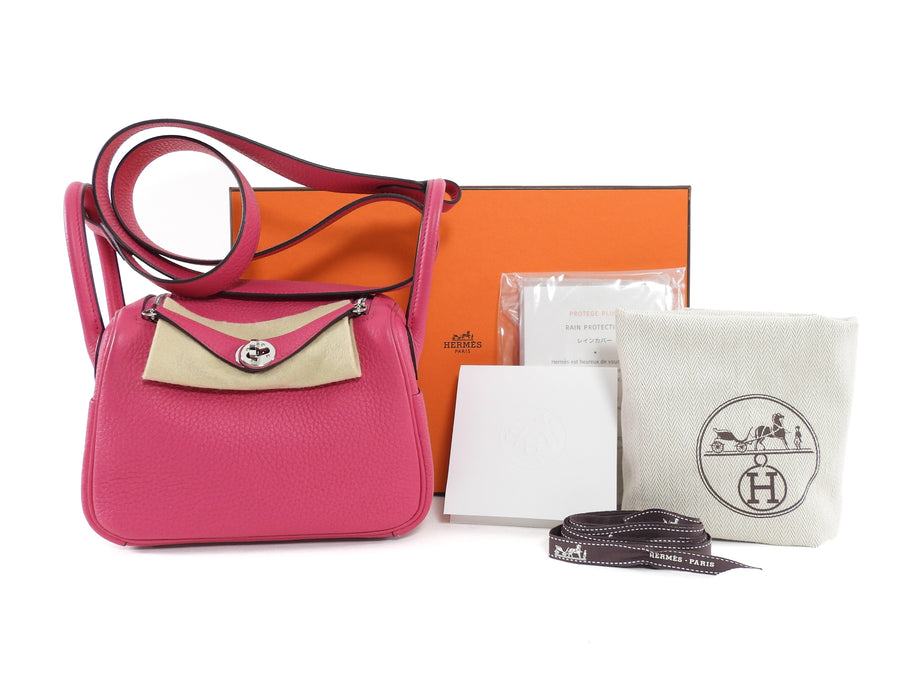 Hermes Pink Mini Lindy Clemence Rose Shocking PHW Mini