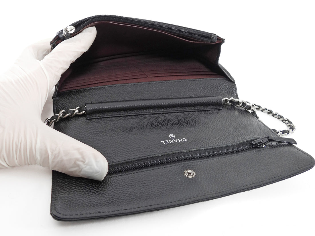 Chanel Black Caviar Leather CC Classic Wallet on Chain SHW