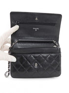 Chanel Black Caviar Leather CC Classic Wallet on Chain SHW
