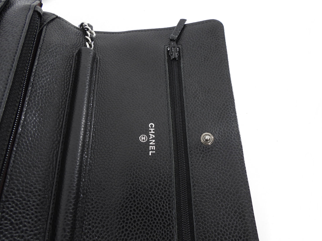 Chanel Black Caviar Leather CC Classic Wallet on Chain SHW