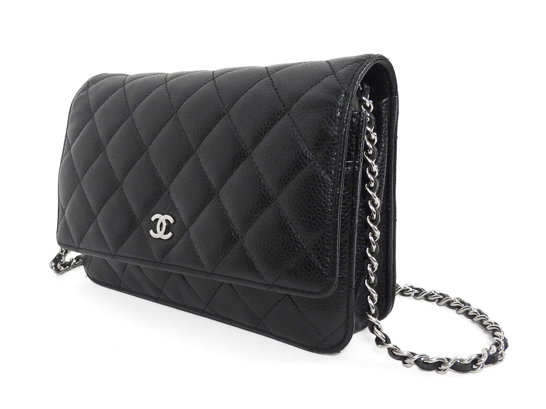 Chanel Black Caviar Leather CC Classic Wallet on Chain SHW