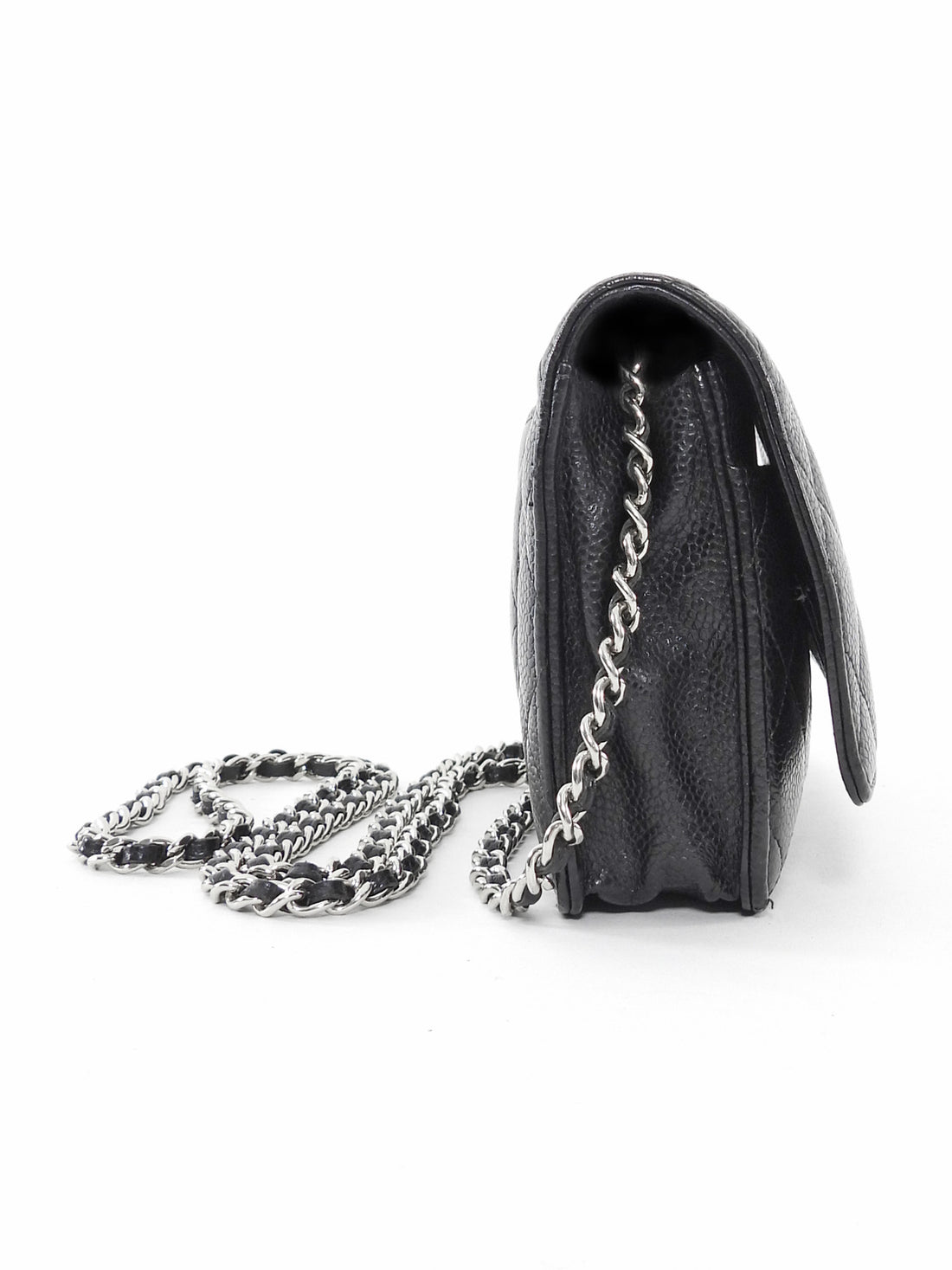 Chanel Black Caviar Leather CC Classic Wallet on Chain SHW