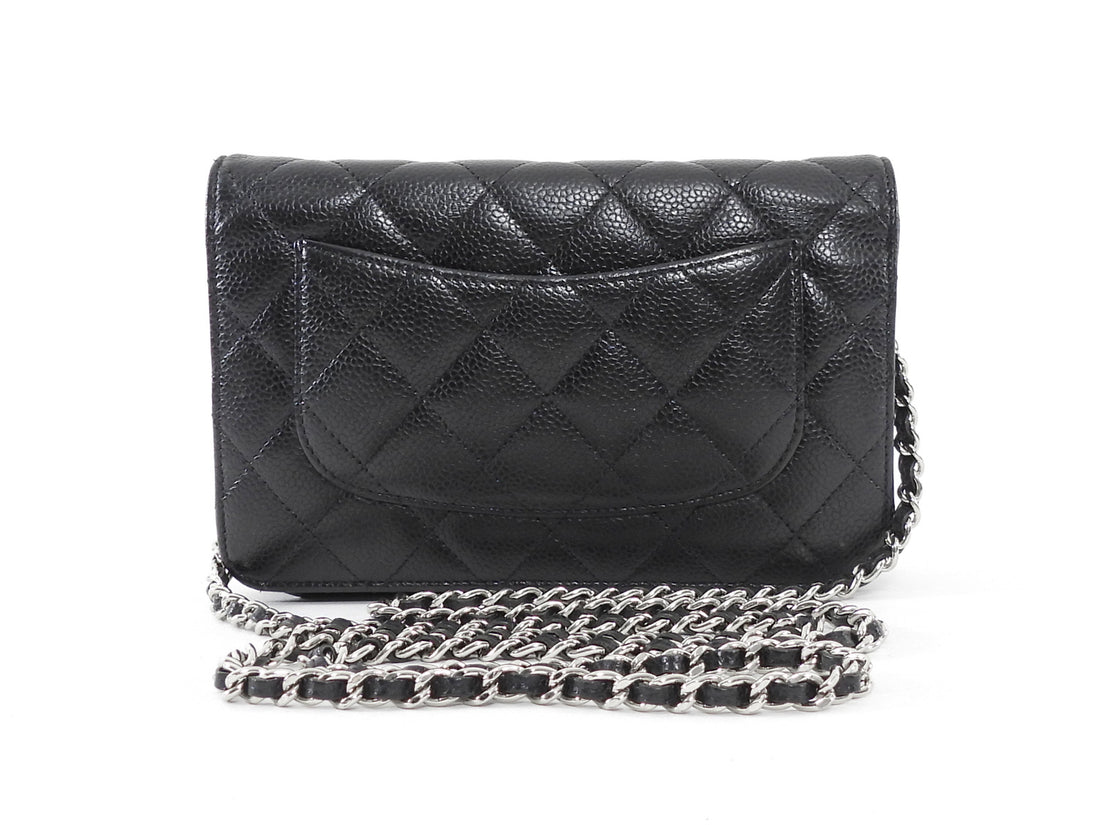 Chanel Black Caviar Leather CC Classic Wallet on Chain SHW