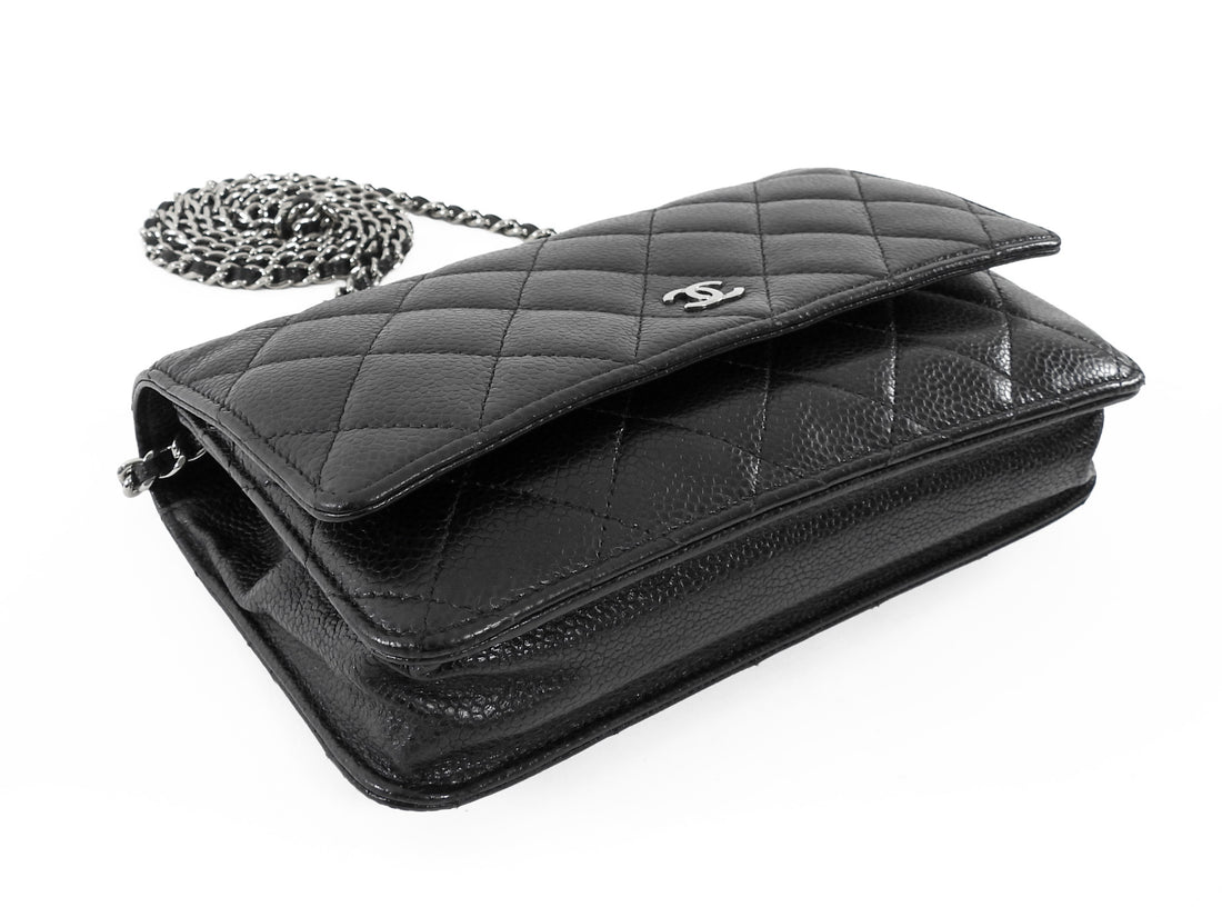 Chanel Black Caviar Leather CC Classic Wallet on Chain SHW