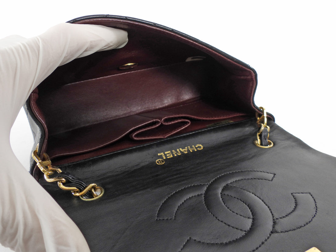 Chanel Vintage 1989 Black Quilted Leather Mini Full Flap Bag