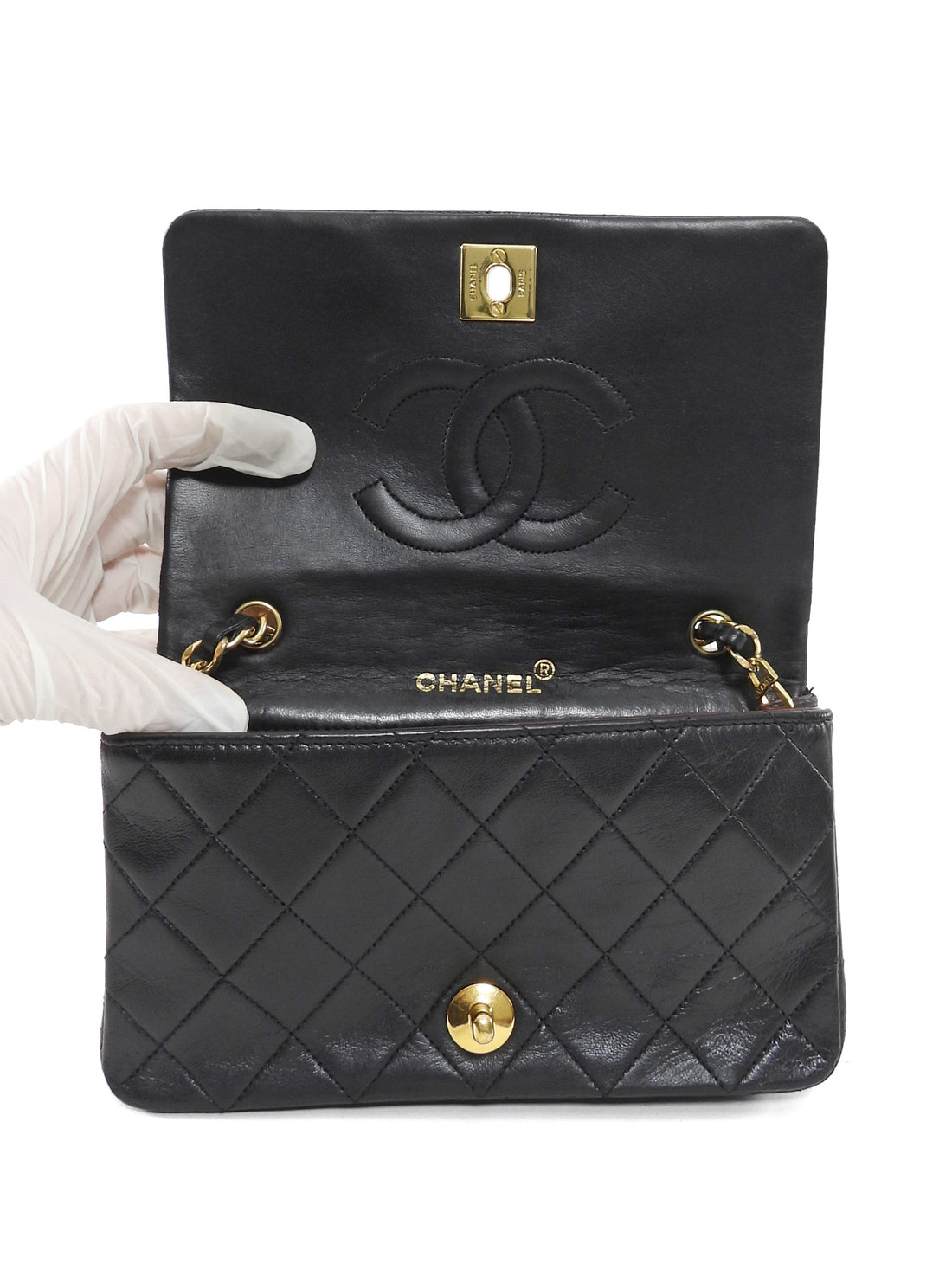 Chanel Vintage 1989 Black Quilted Leather Mini Full Flap Bag