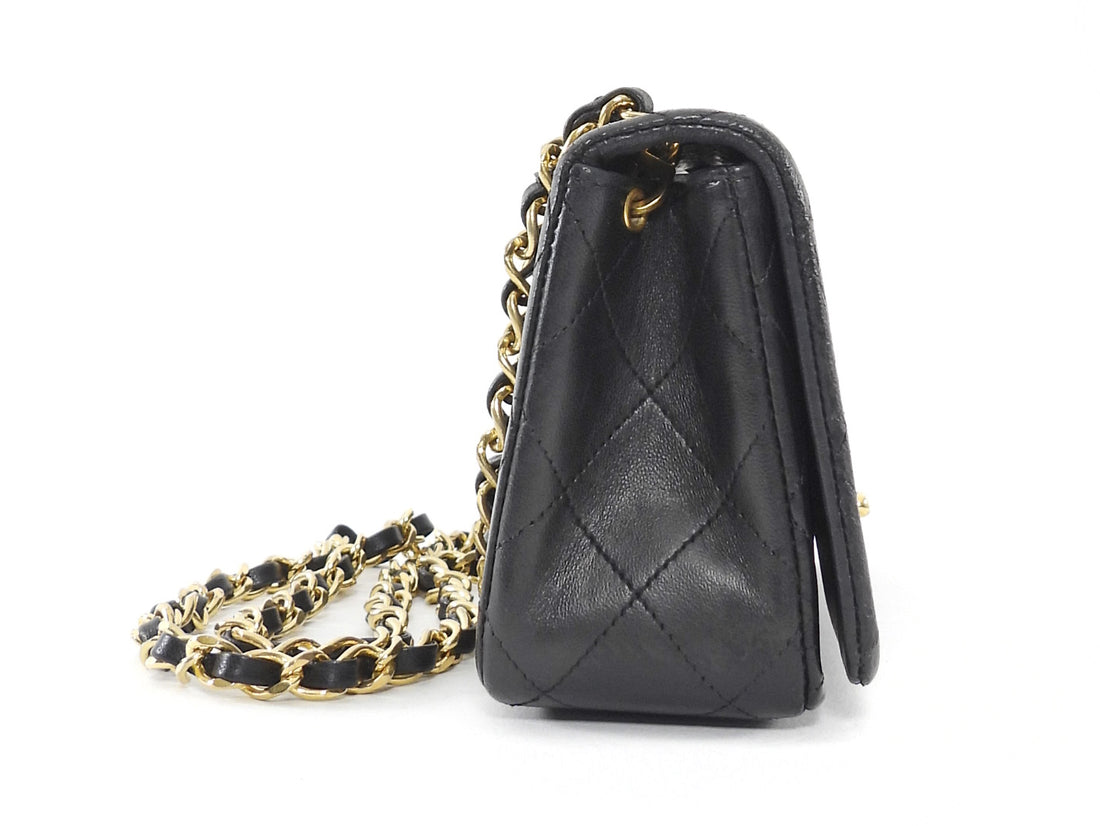 Chanel Vintage 1989 Black Quilted Leather Mini Full Flap Bag