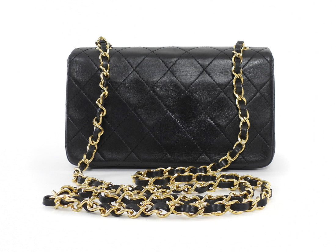 Chanel Vintage 1989 Black Quilted Leather Mini Full Flap Bag