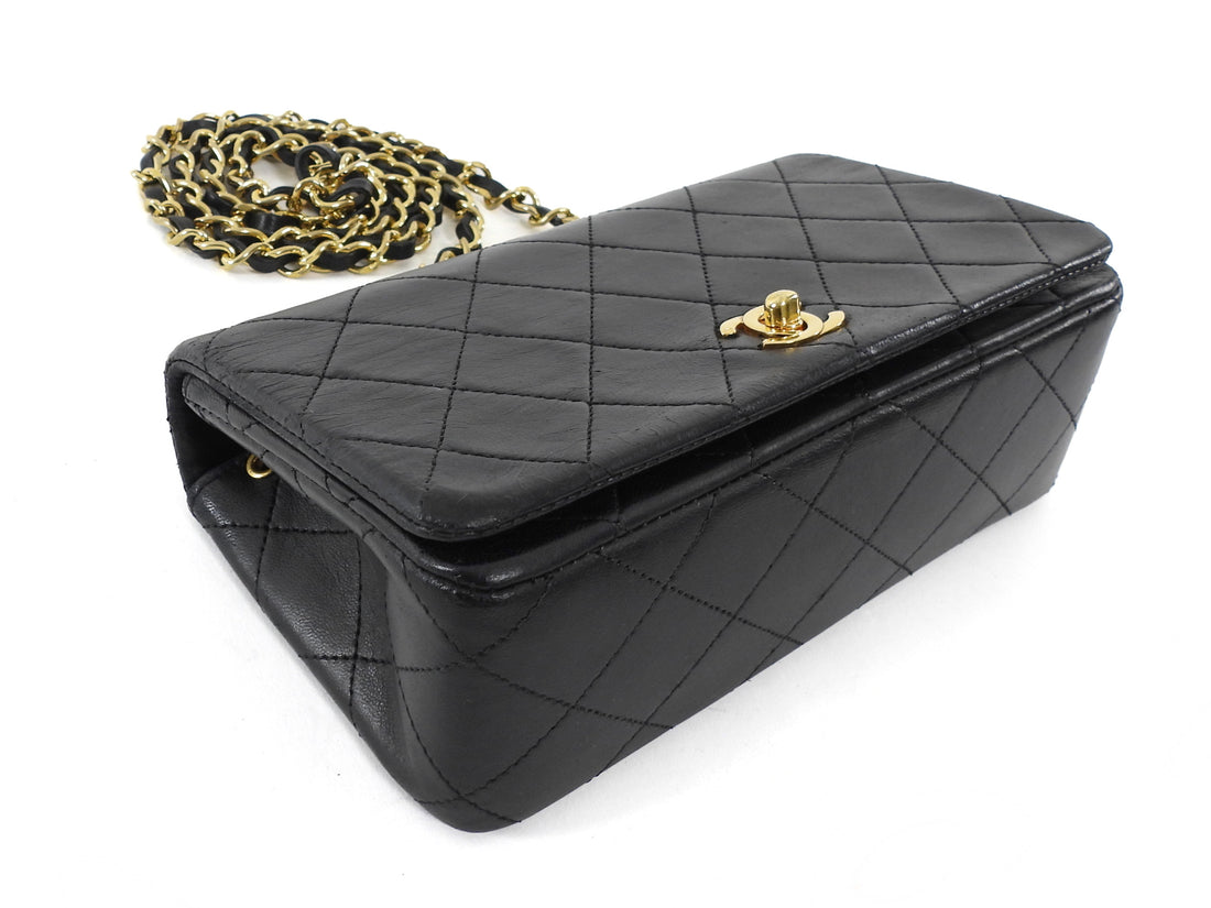 Chanel Vintage 1989 Black Quilted Leather Mini Full Flap Bag