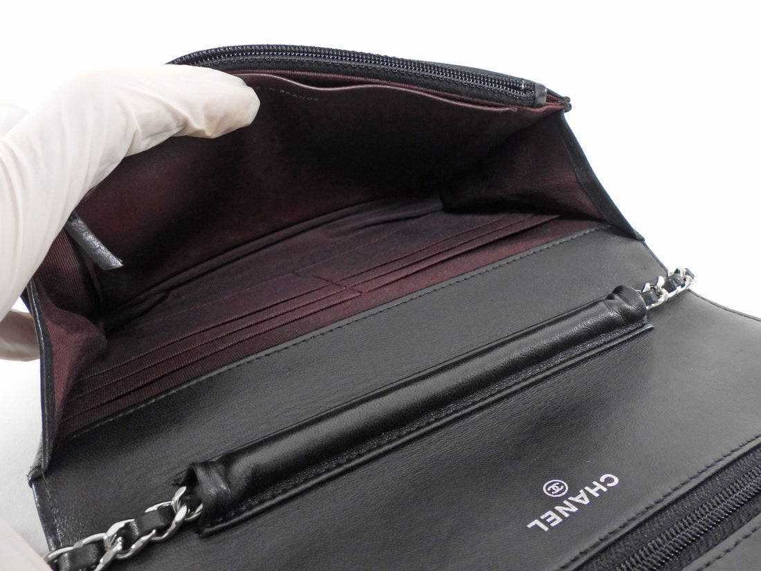 Chanel Black Lambskin Leather CC Classic Wallet on Chain SHW