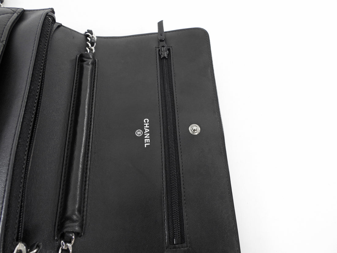 Chanel Black Lambskin Leather CC Classic Wallet on Chain SHW