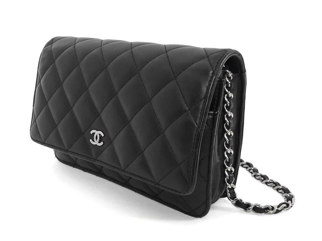 Chanel Black Lambskin Leather CC Classic Wallet on Chain SHW