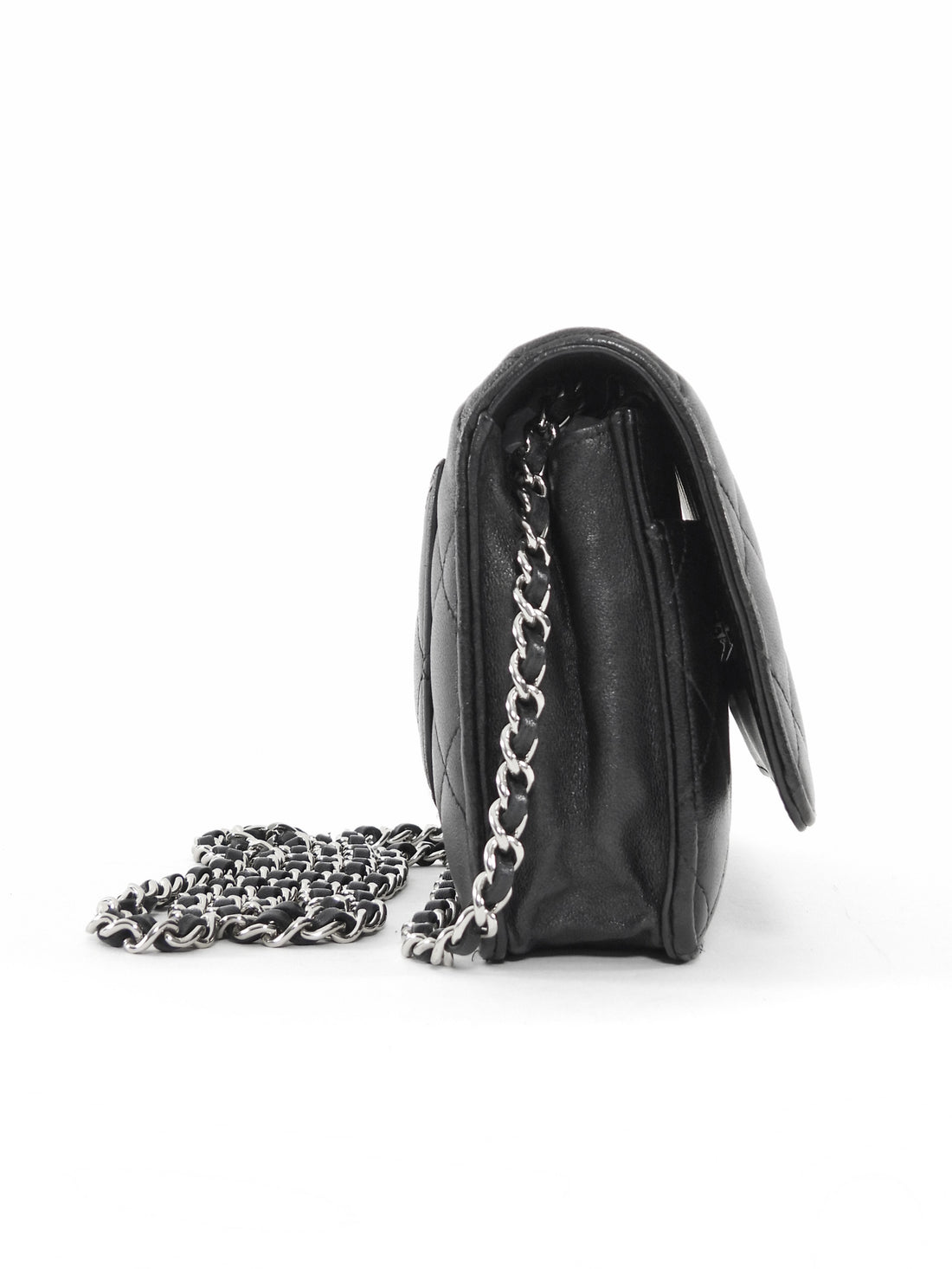 Chanel Black Lambskin Leather CC Classic Wallet on Chain SHW