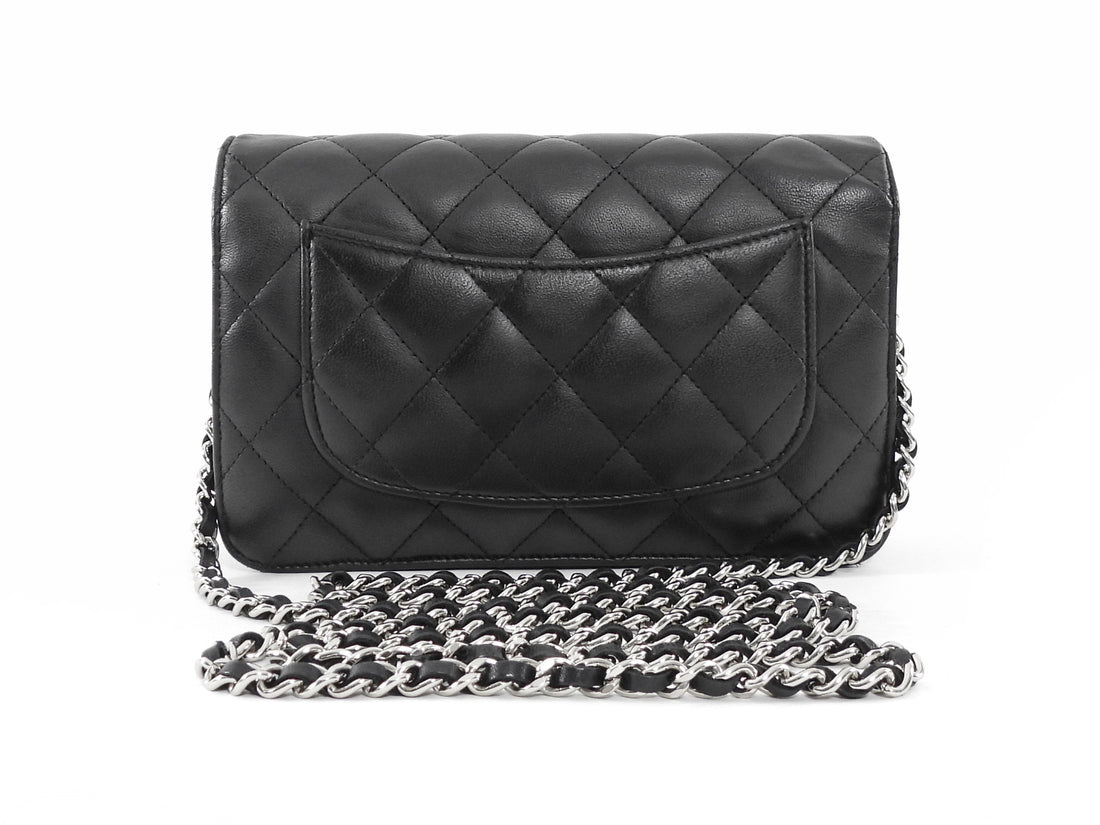 Chanel Black Lambskin Leather CC Classic Wallet on Chain SHW