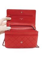 Chanel Red Lambskin Leather CC Classic Wallet on Chain SHW