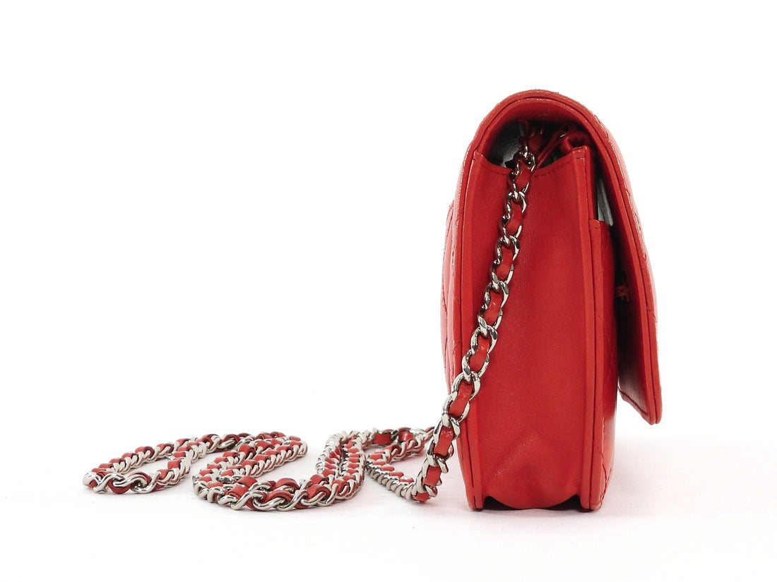 Chanel Red Lambskin Leather CC Classic Wallet on Chain SHW