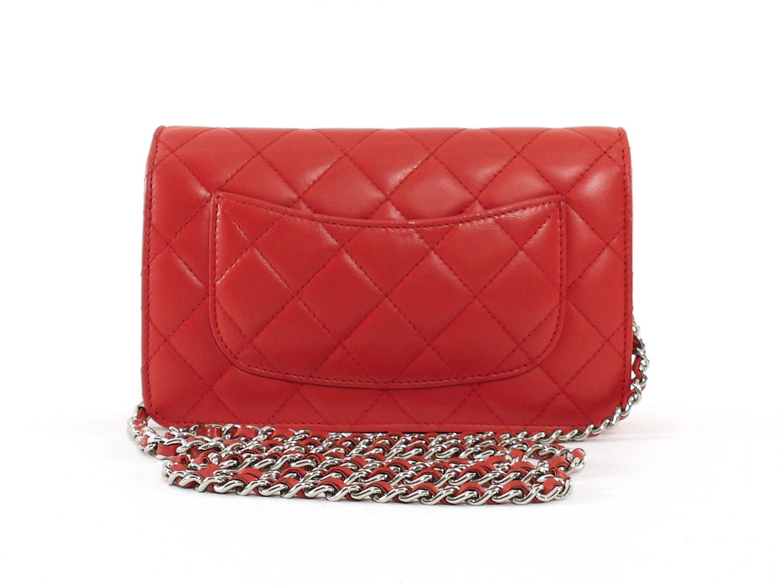 Chanel Red Lambskin Leather CC Classic Wallet on Chain SHW