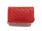 Chanel Red Lambskin Leather CC Classic Wallet on Chain SHW