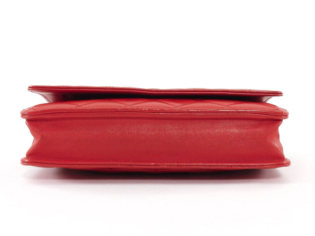 Chanel Red Lambskin Leather CC Classic Wallet on Chain SHW