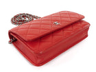 Chanel Red Lambskin Leather CC Classic Wallet on Chain SHW