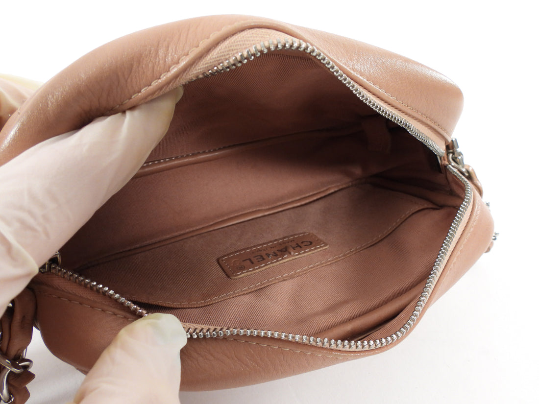 Chanel Beige nude Mini diagonal Chevron Tassel Chain Camera Bag