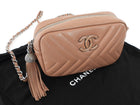 Chanel Beige nude Mini diagonal Chevron Tassel Chain Camera Bag