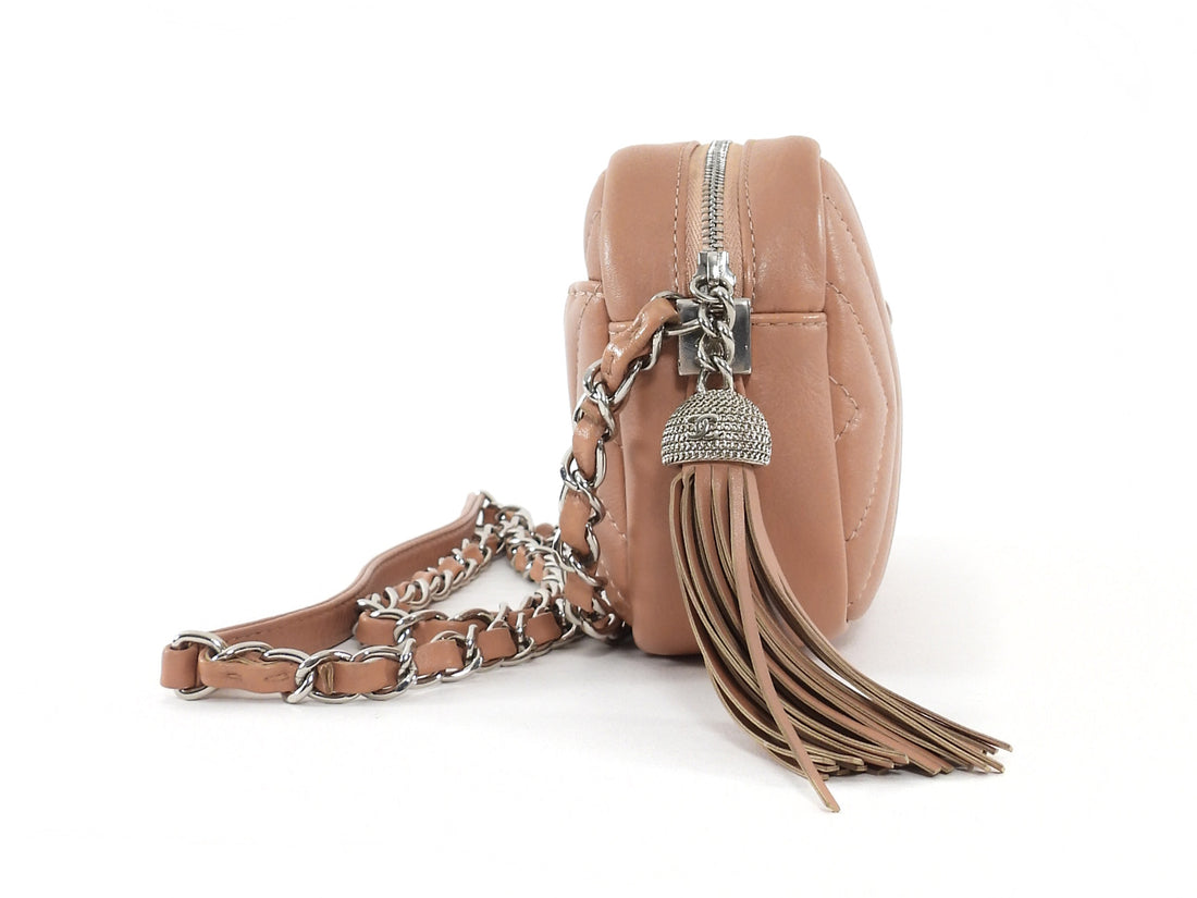 Chanel Beige nude Mini diagonal Chevron Tassel Chain Camera Bag