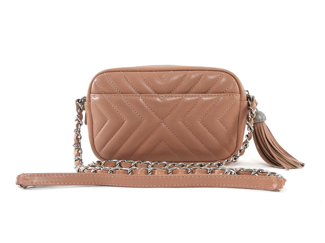 Chanel Beige nude Mini diagonal Chevron Tassel Chain Camera Bag