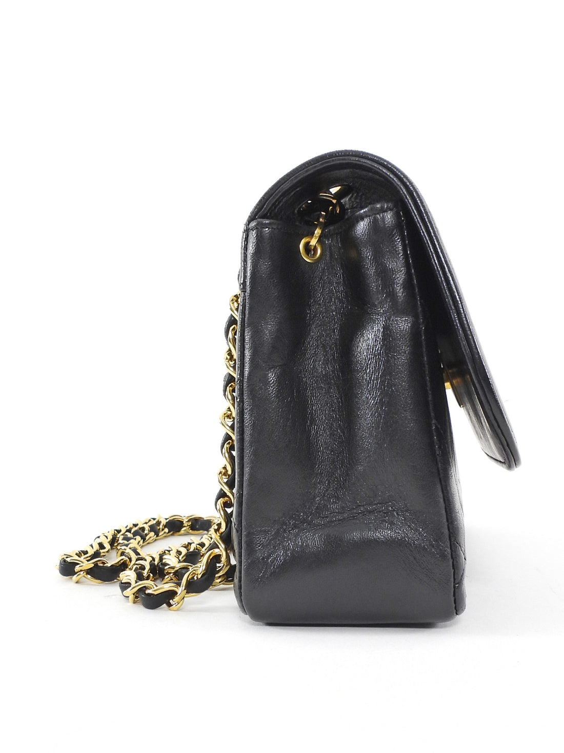 Chanel Vintage 1989 Black Quilted Leather Small Chain Flap Bag