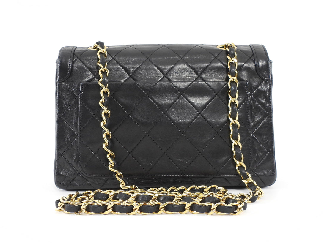 Chanel Vintage 1989 Black Quilted Leather Small Chain Flap Bag